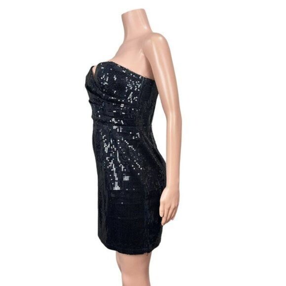 Forever 21 Black Strapless Sequin Mini Dress Size L Party Cocktail Evening - Picture 12 of 16